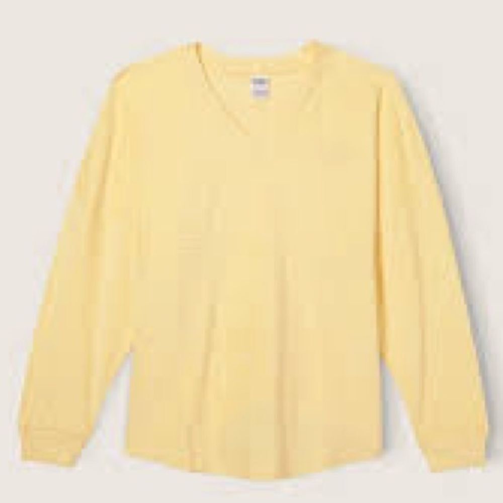 Victoria’s Secret Pink Varsity Terry Cloth V Neck Oversized Pullover Yellow - Picture 6 of 12